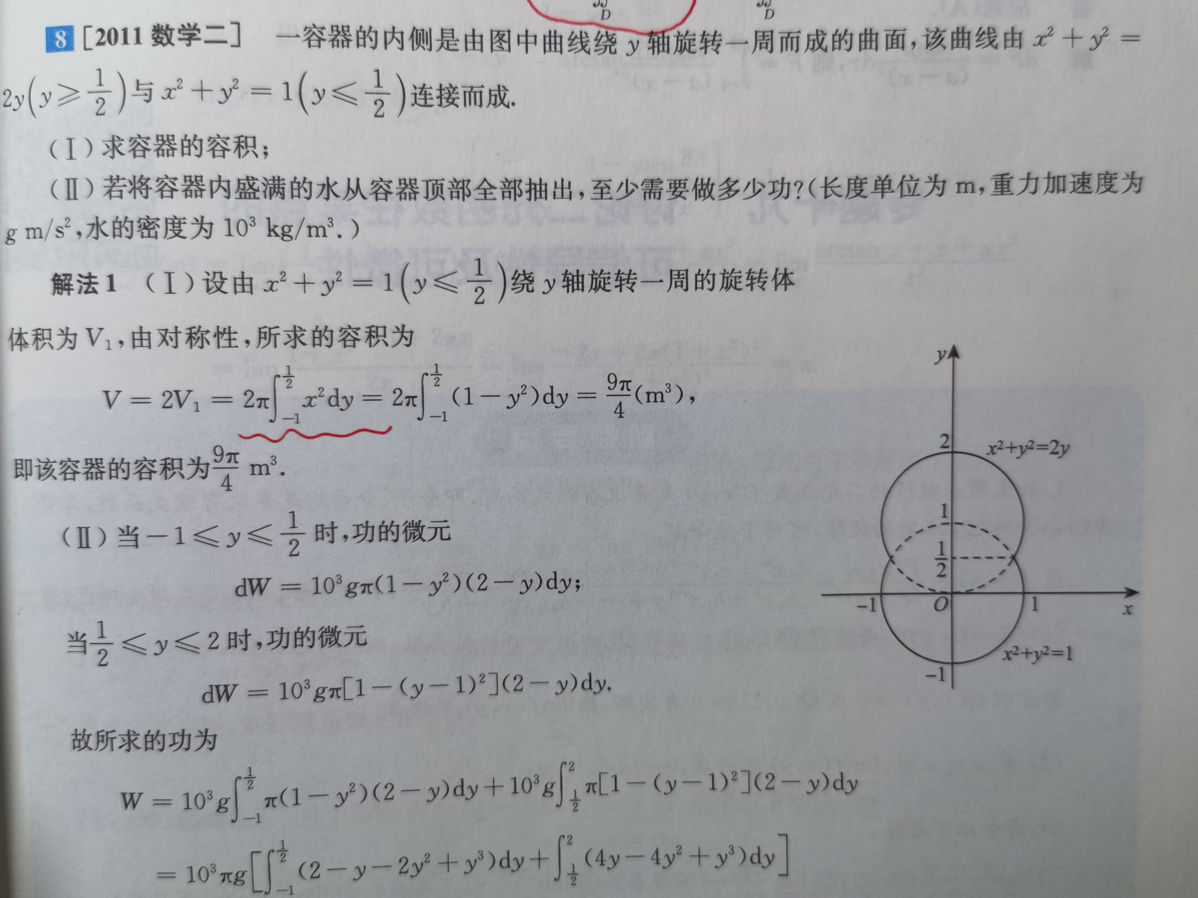 '></div><hr><h3>老师回复问题</h3>可以这样想，把区域图逆时针转90度，然后对红色小长条，仍然用：派r^2dy，相当于红色小长条的长度就是r，宽度是dy<br><div><img class=