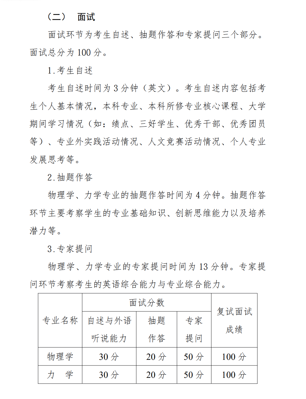 《武汉理工大学物理与力学学院2026年硕士研究生复试录取工作实施细则》节选面试部分